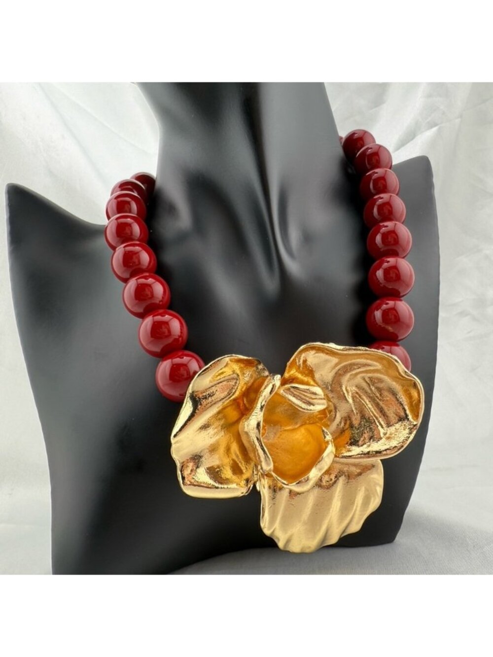 Zara big flower flora Gold and Red Floral Necklace unique adjustable